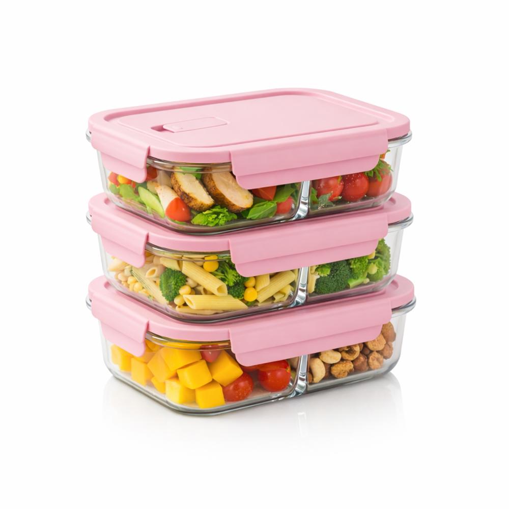 Taper con División 700ml Pack 3 para Organizar Alimentos Rosa
