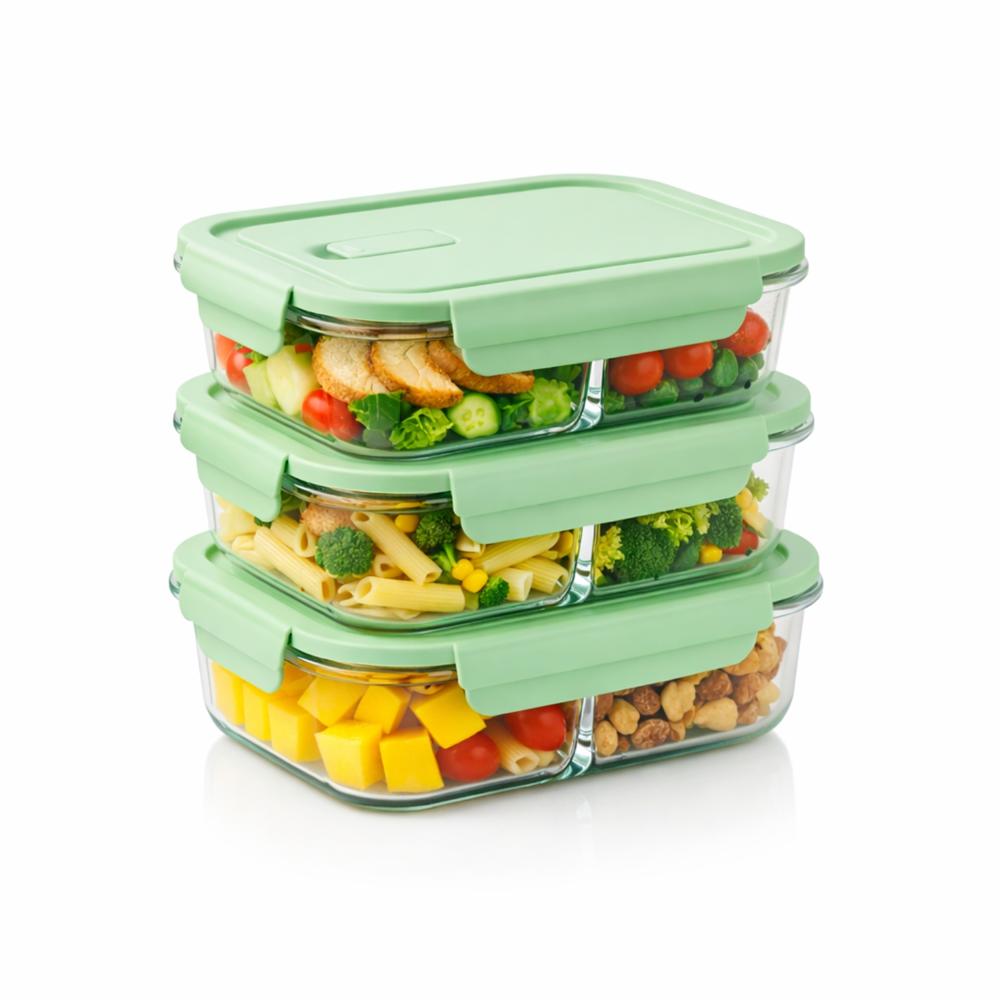Taper con División 1040ml Pack 3 para Organizar Comidas Verde