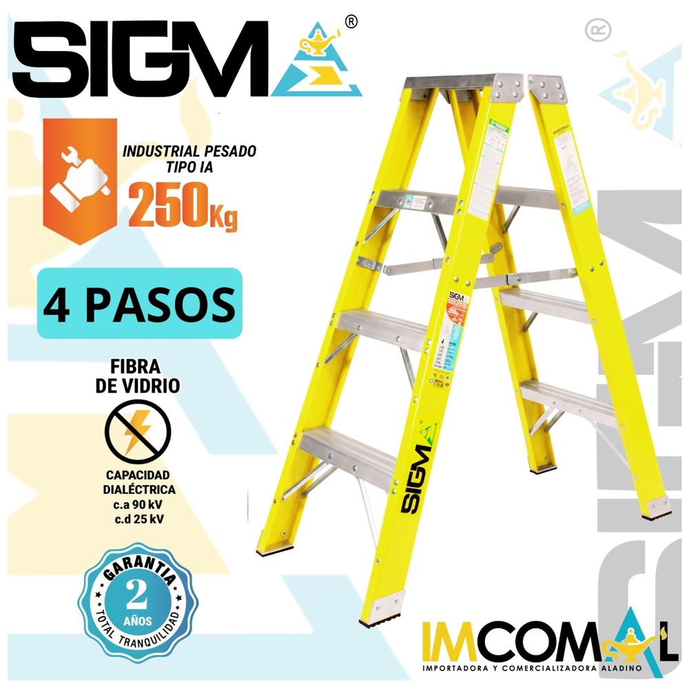Escalera Fibra de Vidrio Tijera Doble Acceso de 4 Pasos. Carga Max:250 Kg. Tipo IA Industrial Pesado