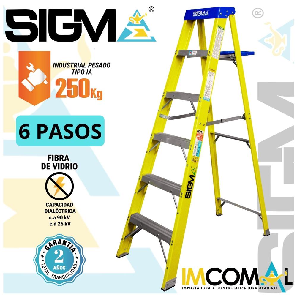 Escalera Fibra de Vidrio Tijera Simple Acceso de 6 Pasos. Carga Max:250Kg. Tipo IA Industrial Pesado