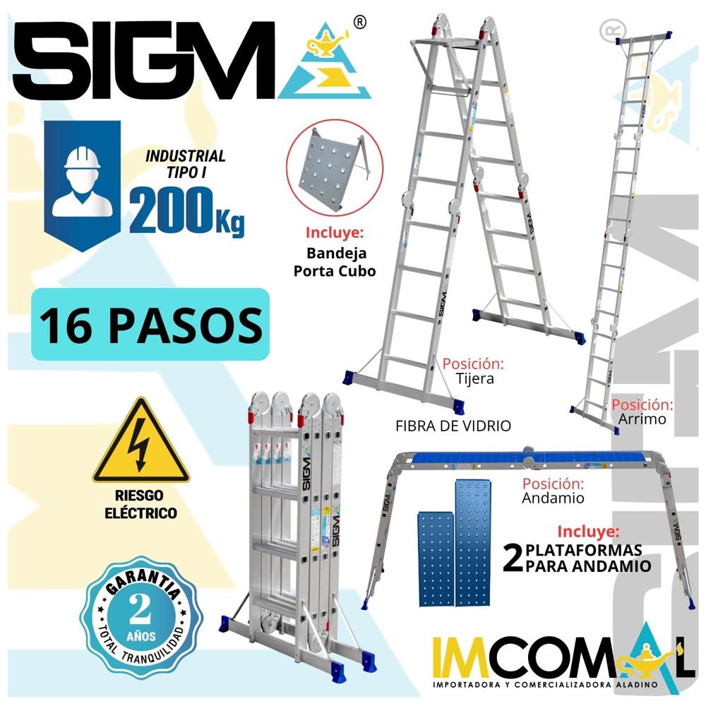 Escalera Aluminio Multipropósito Pesada de 16 Pasos 4x4. Carga Max.: 200 Kg. Tipo I Industrial