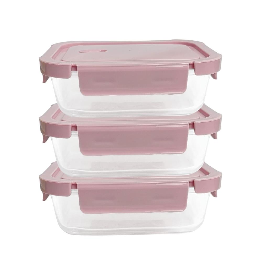 Taper De Vidrio 1040ml Hermético y Práctico 3 Unidades Rosa