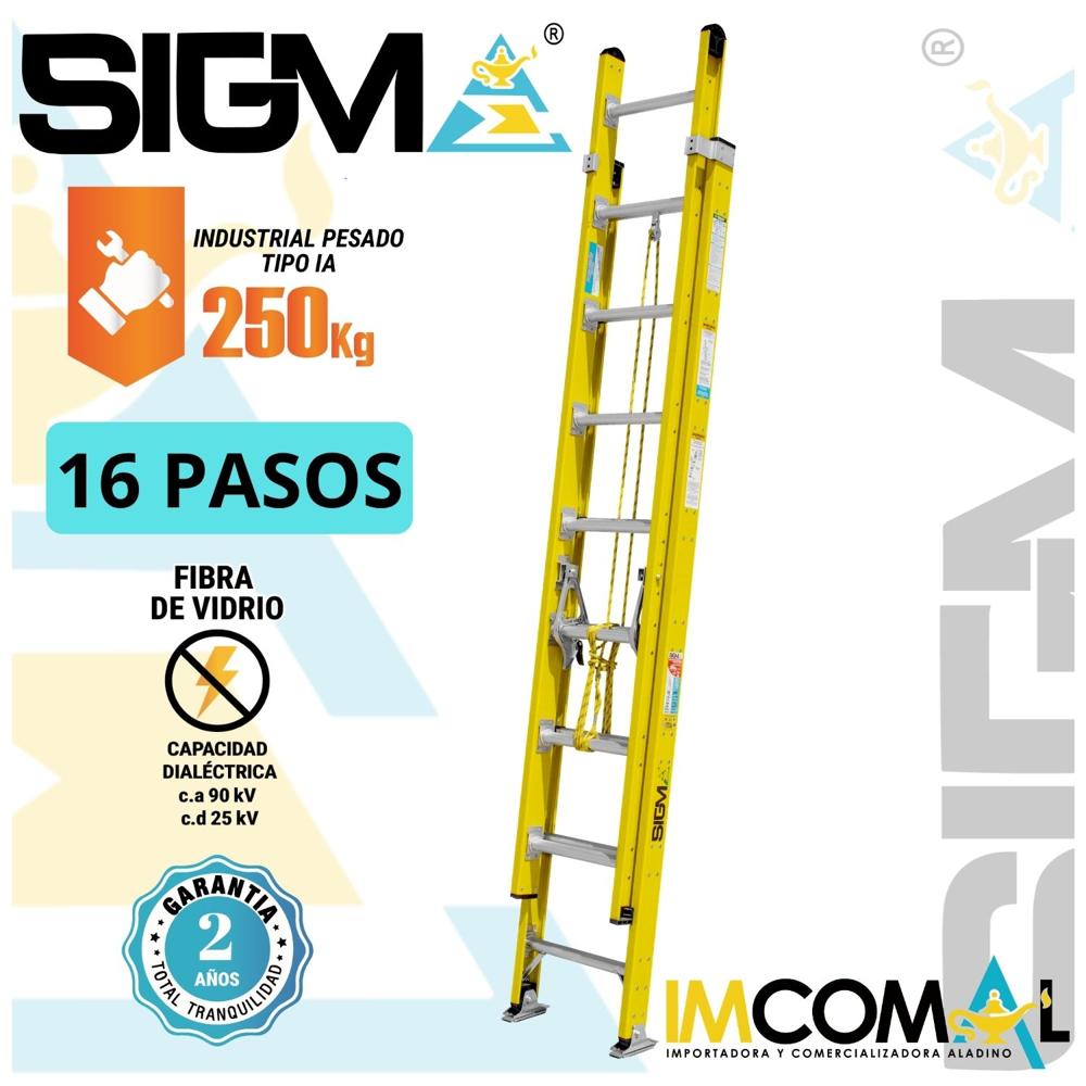 Escalera Fibra de Vidrio Telescópica de 16 Pasos. Carga Max.: 250 Kg. Tipo IA Industrial Pesado