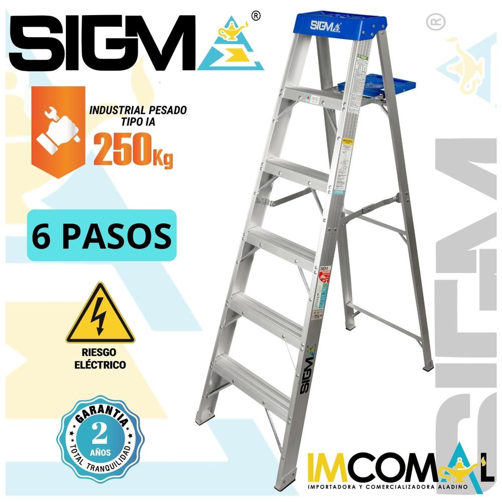 Escalera Aluminio Tijera Simple Acceso de 6 Pasos. Carga Max.: 250 Kg. Tipo IA. Industrial Pesado