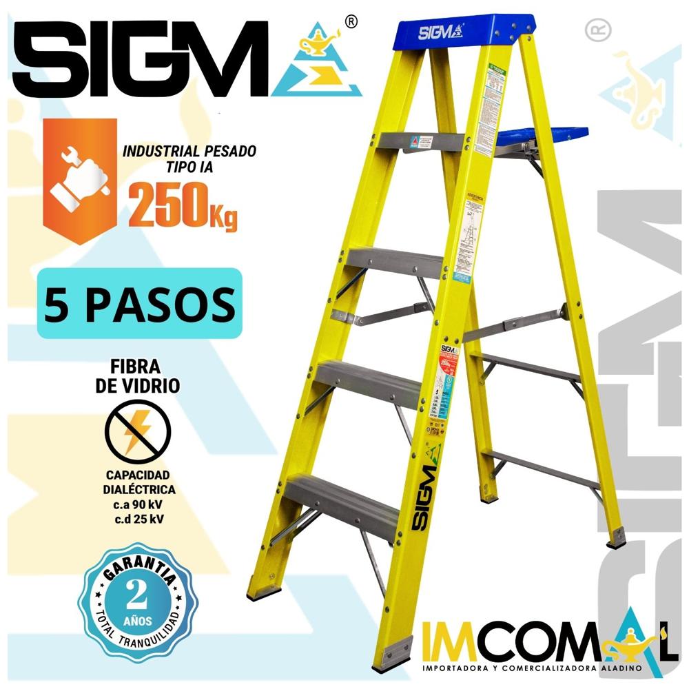 Escalera Fibra de Vidrio Tijera Simple Acceso de 5 Pasos. Carga Max:250Kg. Tipo IA Industrial Pesado