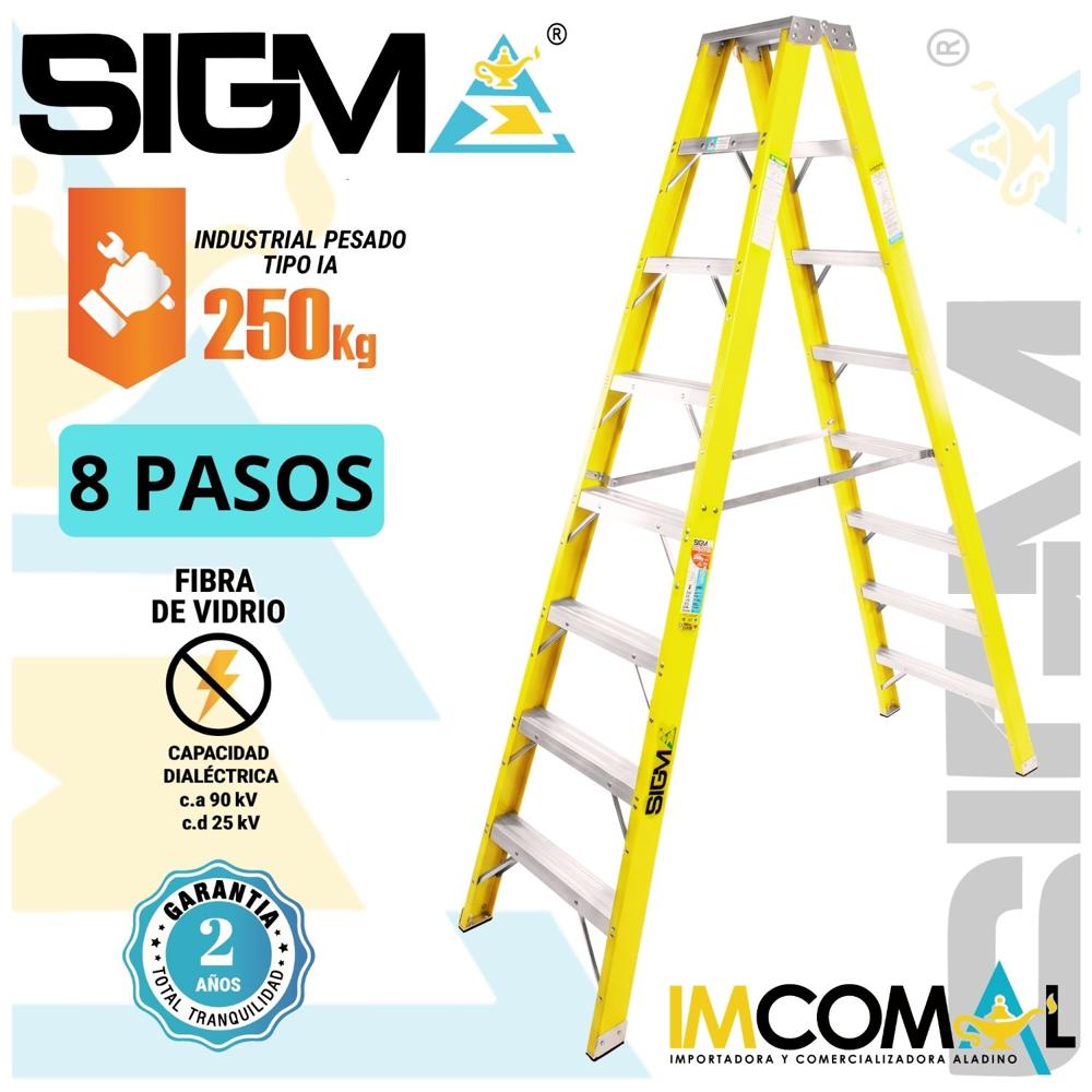 Escalera Fibra de Vidrio Tijera Doble Acceso de 8 Pasos. Carga Max:250 Kg. Tipo IA Industrial Pesado