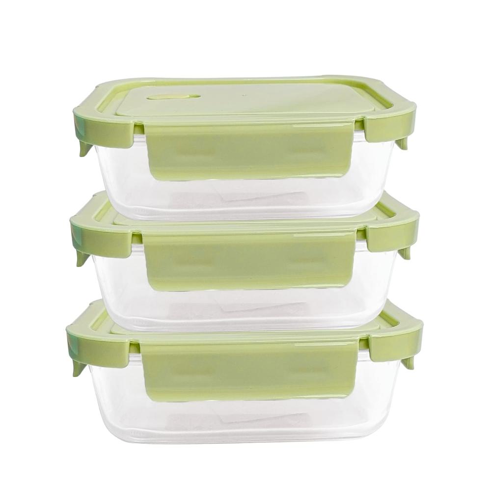Taper De Vidrio 1040ml Hermético y Práctico 3 Unidades Verde