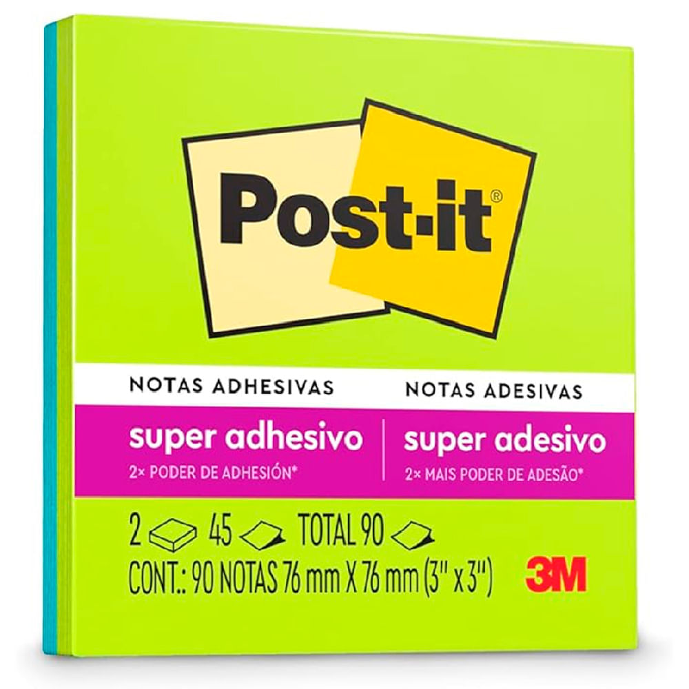 Notas Adhesivas POST-IT Super Sticky 3x3 Pulgadas 90 Hojas