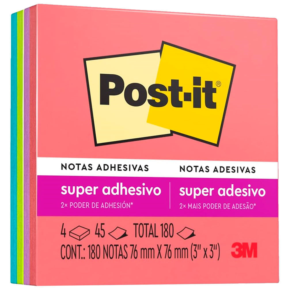 Notas Adhesivas POST-IT Super Sticky 3x3 Pulgadas 180 Hojas
