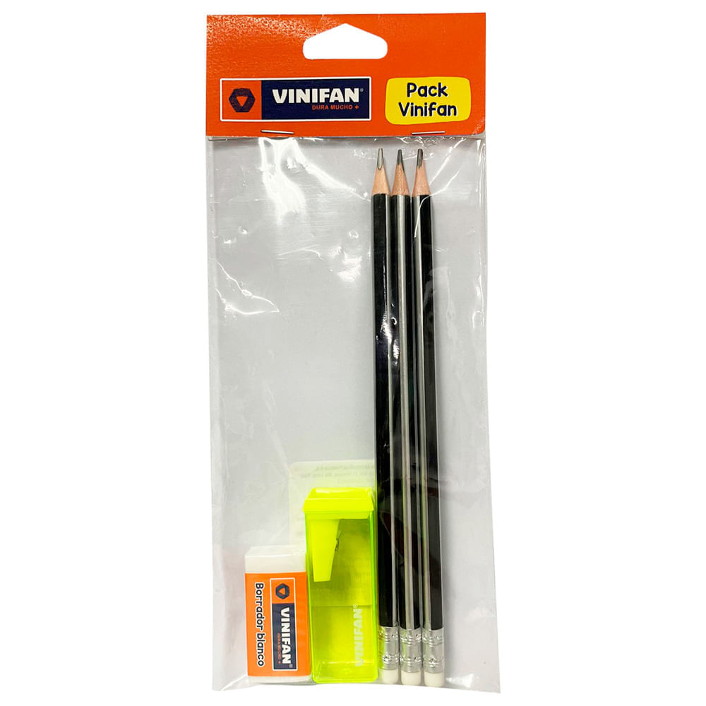 Pack VINIFAN Escolar 3 Lápices Grafito + Borrador + Tajador