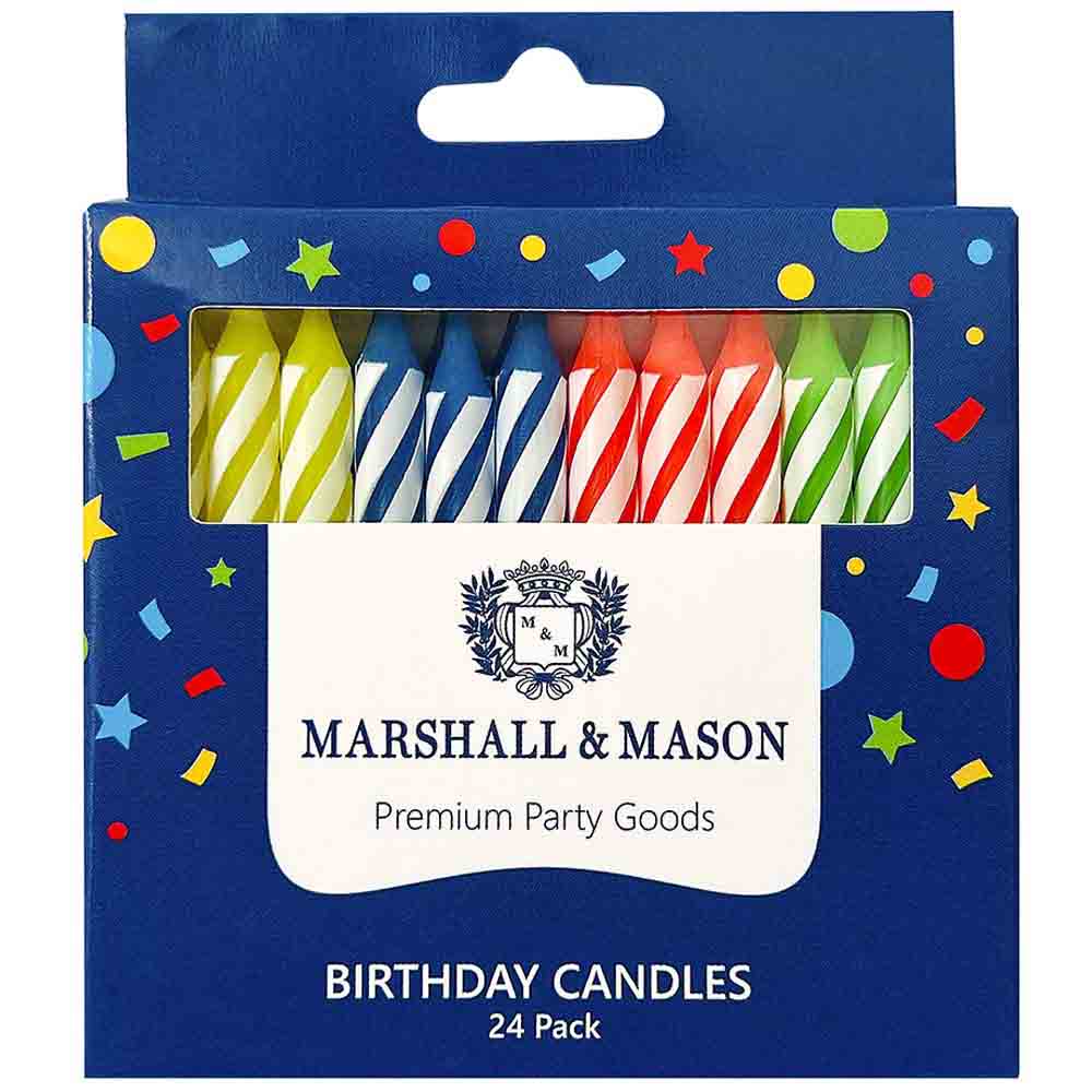 Velas Premium de Cumpleaños Espiral Rayadas MARSHALL & MASON x24un