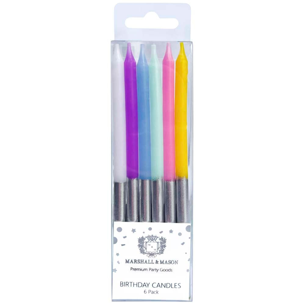 Velas Premium de Cumpleaños Deluxe Plateada MARSHALL & MASON x6un