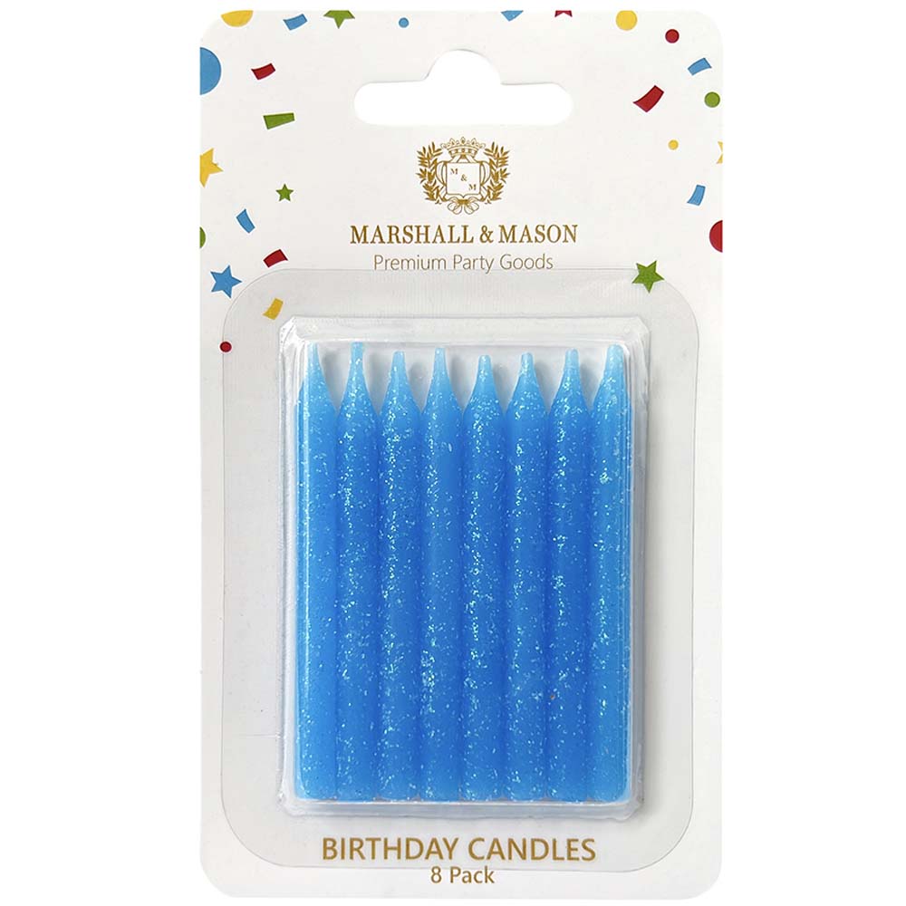 Velas Premium de Cumpleaños Bday Glitter Azul MARSHALL & MASON x8un