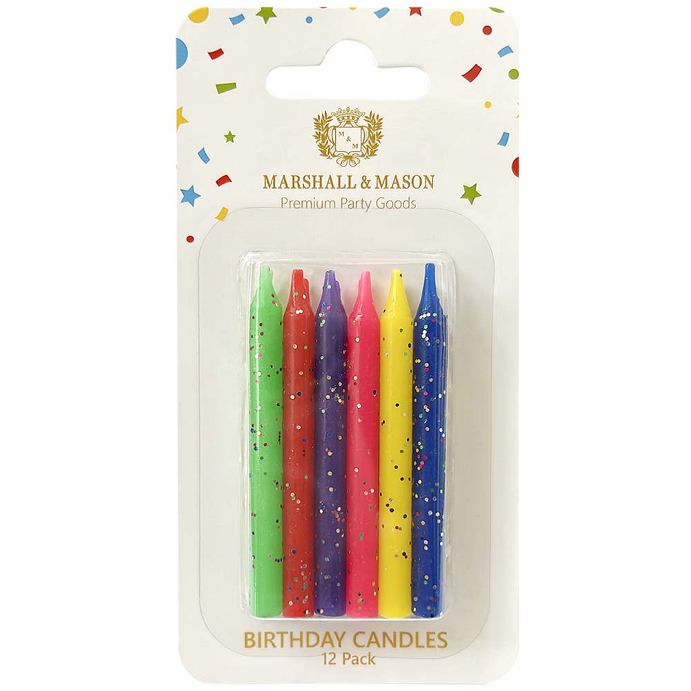 Velas Premium de Cumpleaños Glitter Multicolor MARSHALL & MASON x12un