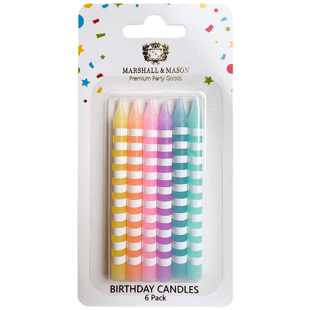 Velas Premium de Cumpleaños Rayadas Pastel MARSHALL & MASON x6un