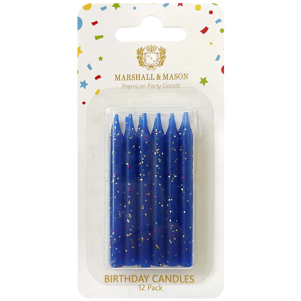 Velas Premium de Cumpleaños Glitter Azul MARSHALL & MASON x12un