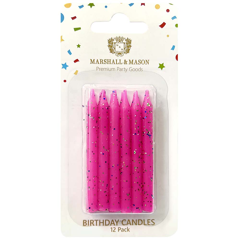 Velas Premium de Cumpleaños Glitter Rosado MARSHALL & MASON x12un