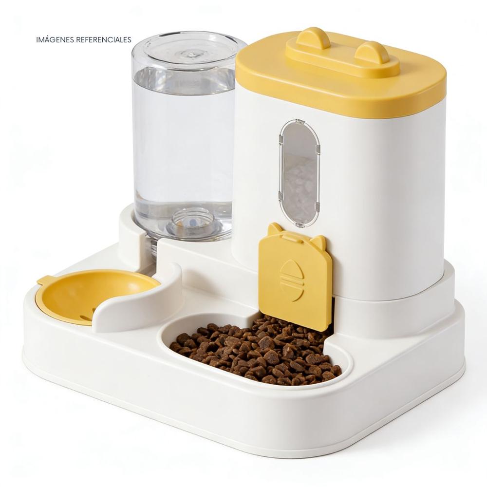 Dispensador de Agua y Comida para Mascotas 2 en 1 - Amarillo