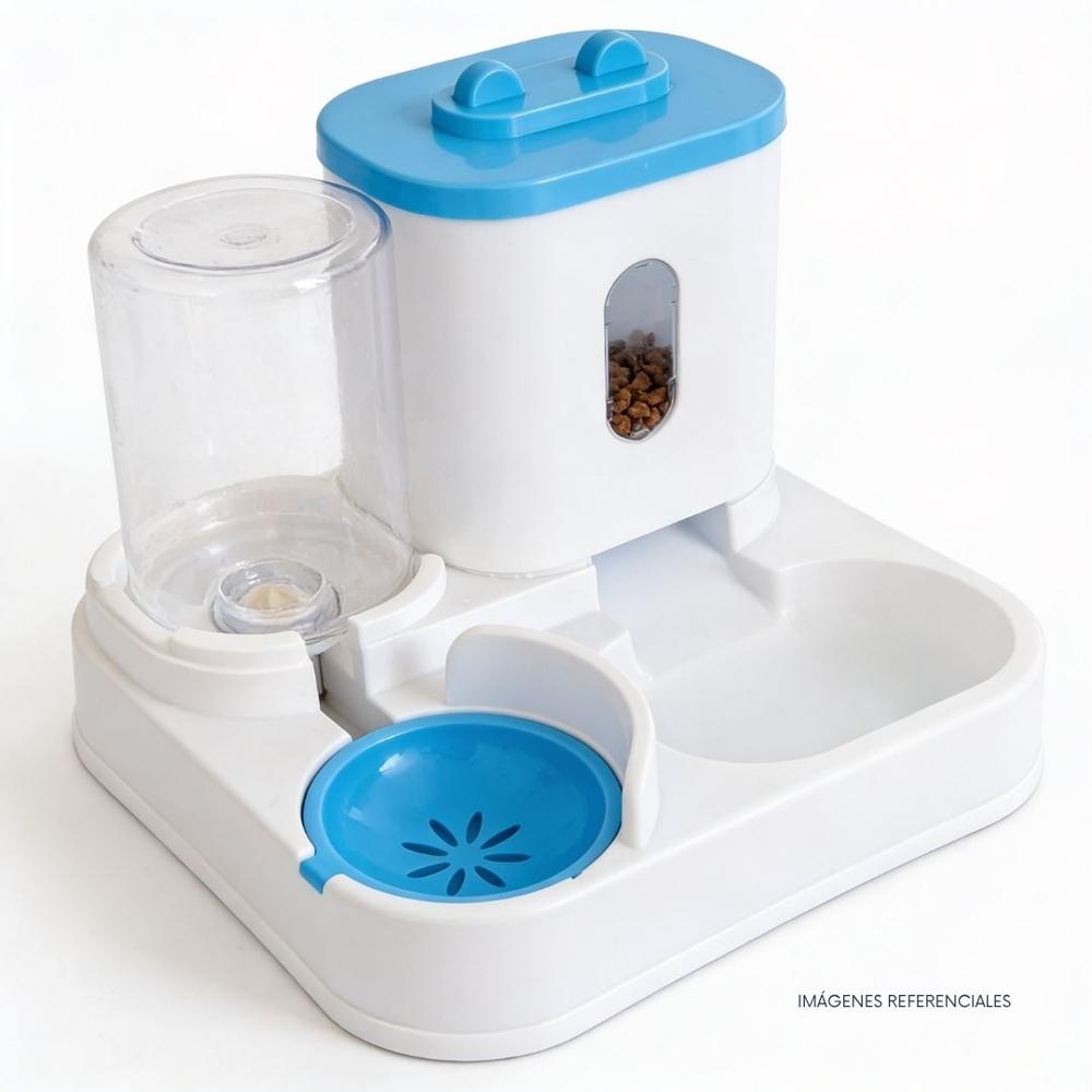 Dispensador de Agua y Comida para Mascotas 2 en 1 - Celeste