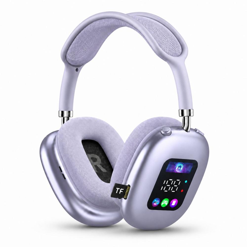 Audífonos Inalámbricos Bluetooth AKZ Max500 Pantalla Digital Vincha Ajustable - Morado