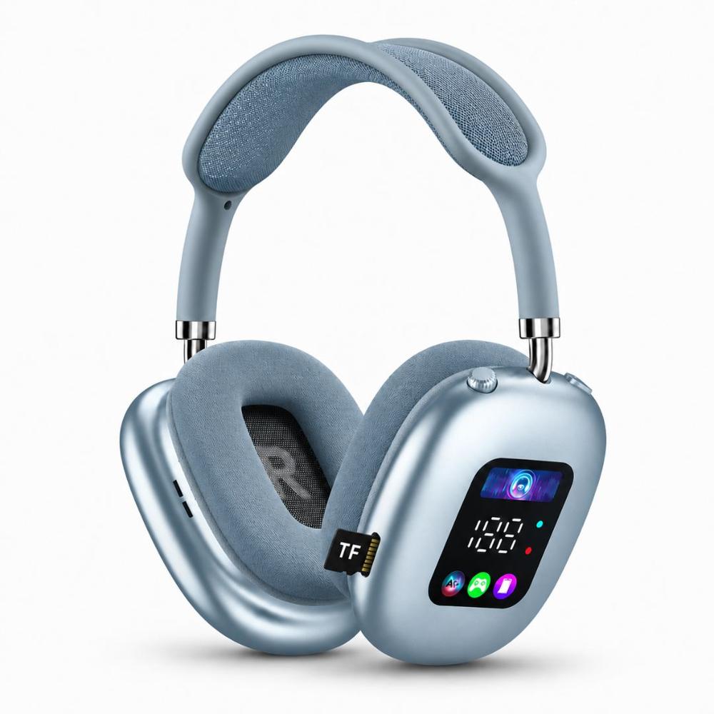 Audífonos Inalámbricos Bluetooth AKZ Max500 Pantalla Digital Vincha Ajustable - Azul