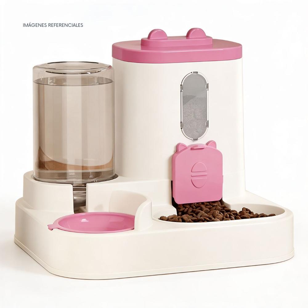 Dispensador de Agua y Comida para Mascotas 2 en 1 - Rosado