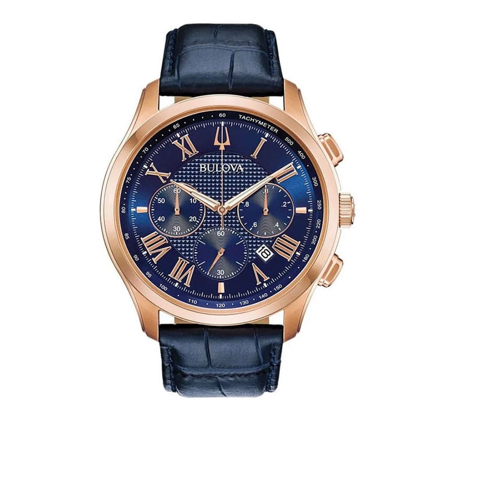 RELOJ BULOVA WILTON CRONOGRAFO ORO ROSA Y AZUL
