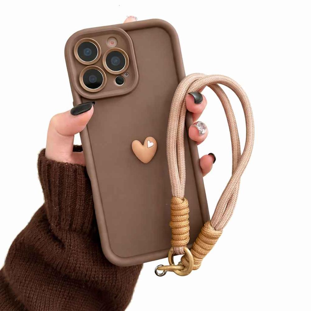FUNDA PARA TELÉFONO MARRÓN CON CORDON IPHONE 17 PRO MAX