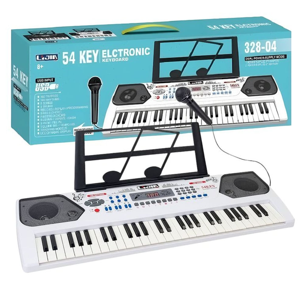 Piano Musical De 54 Keys Con Variedad De Sonidos Y Micrófono Incluido - Blanco