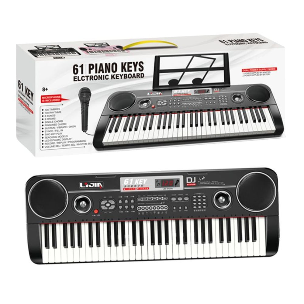 Piano Musical De 61 Keys Con Variedad De Sonidos Y Micrófono Incluido - Negro