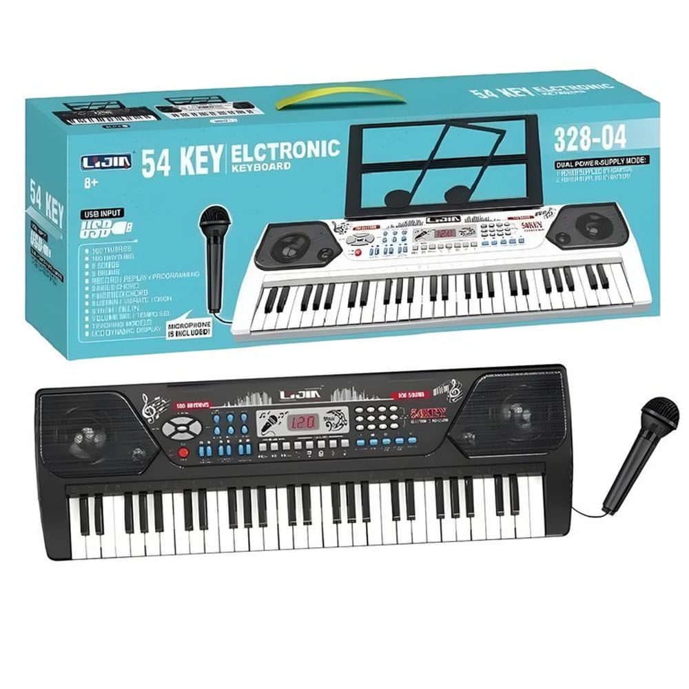 Piano Musical De 54 Keys Con Variedad De Sonidos Y Micrófono Incluido - Negro