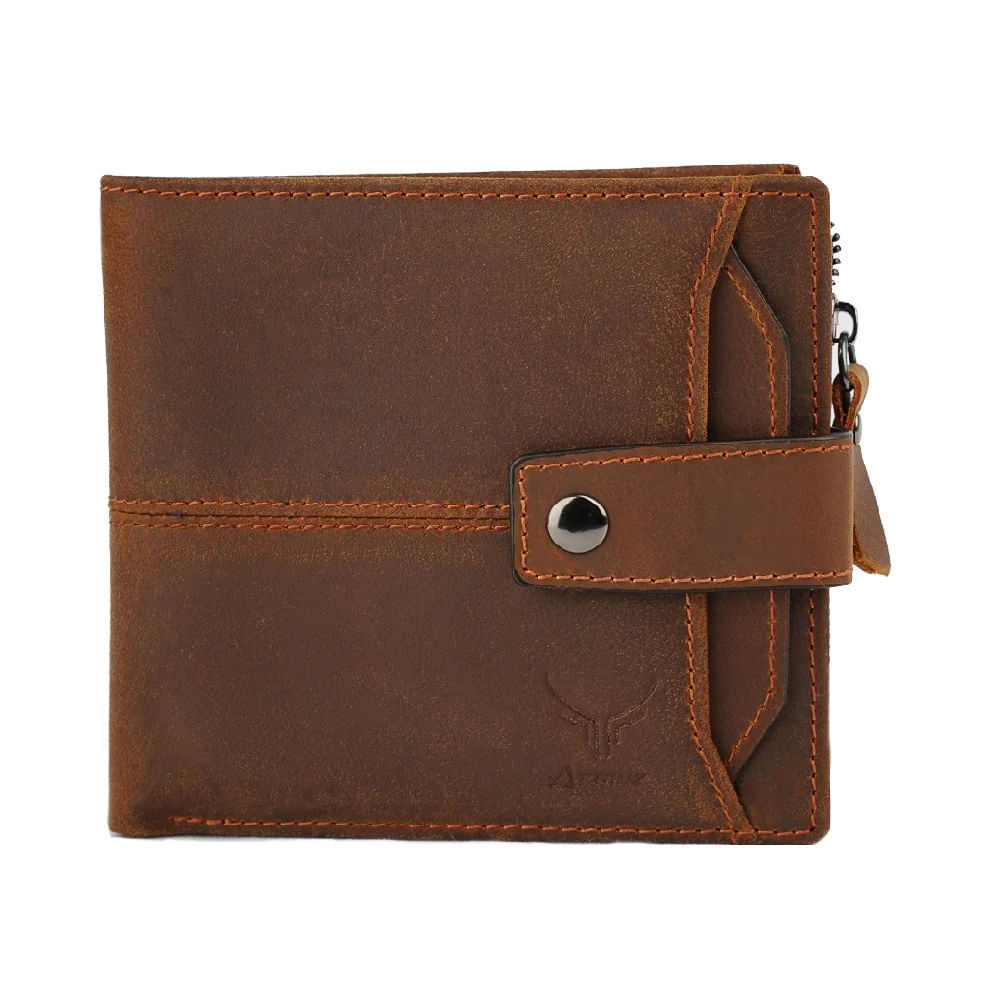 Billetera De Cuero Vacuno Premium 8929 y Tarjetero Café Vintage