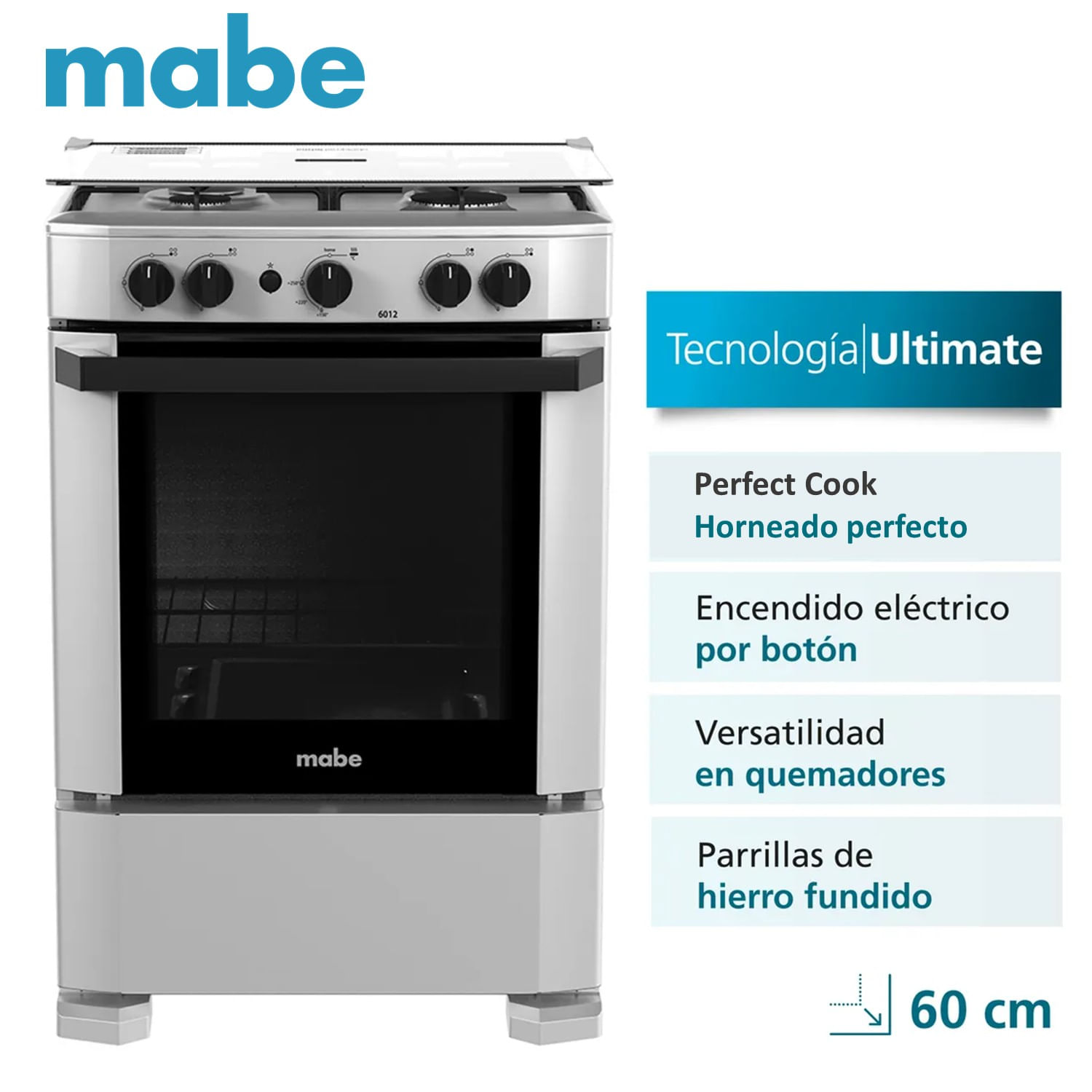 Cocina a Gas Mabe 4 Hornillas 60 Cm Silver CMP6012AG1