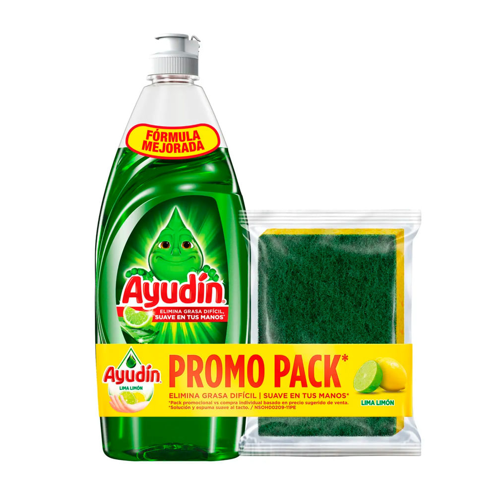 Lavavajillas Líquido Ayudín Lima y Limón 640ml + Esponja