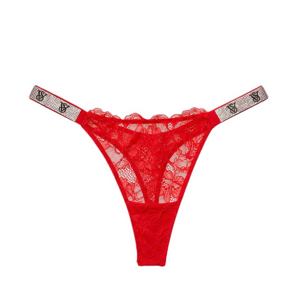 CALZON TANGA VICTORIAS SECRET ROJO CON ENCAJE TIRA BRILLANTE TL