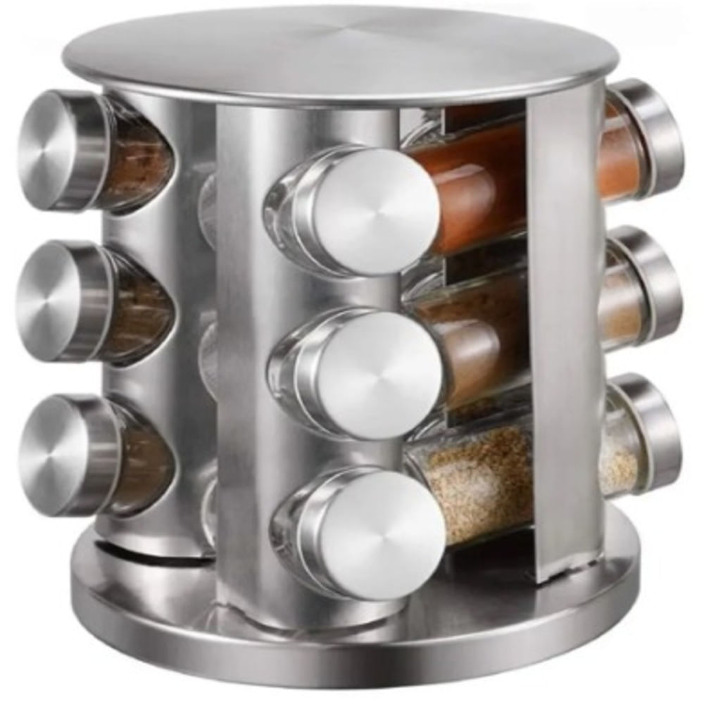 ORGANIZADOR CONDIMENTERO GIRATORIO DE 12 PIEZAS-ACERO
