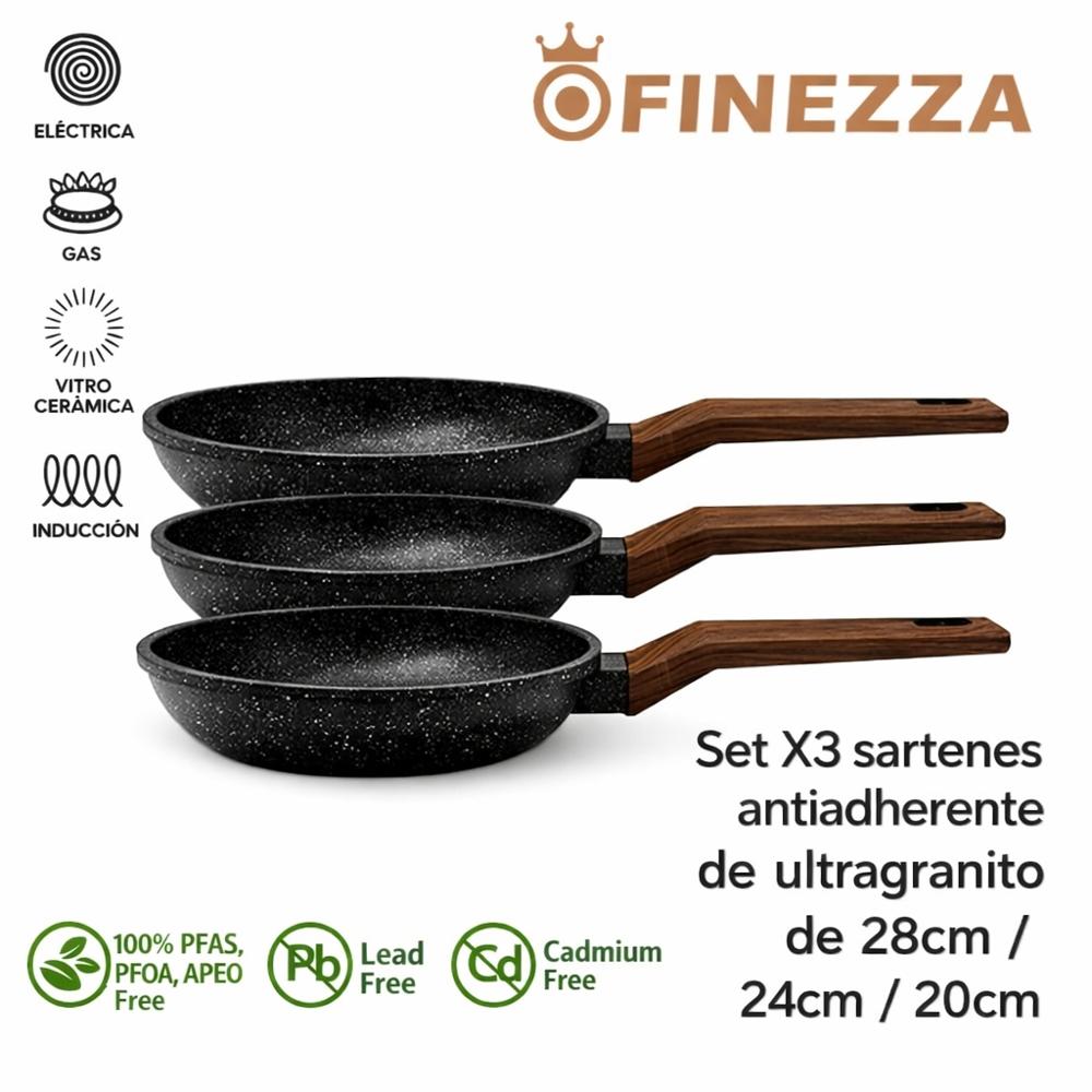 FINEZZA - SET X3 SARTENES DE ULTRAGRANITO ANTIADHERENTE DE 28-24-20 CM