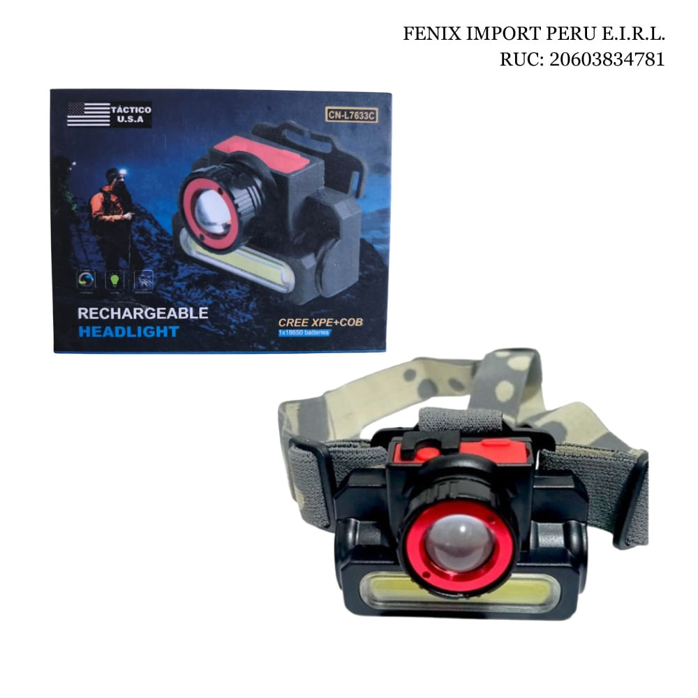 Linterna Frontal Con Reflector Y Zoom 4 Modos Banda Elastica USA CN-L7633