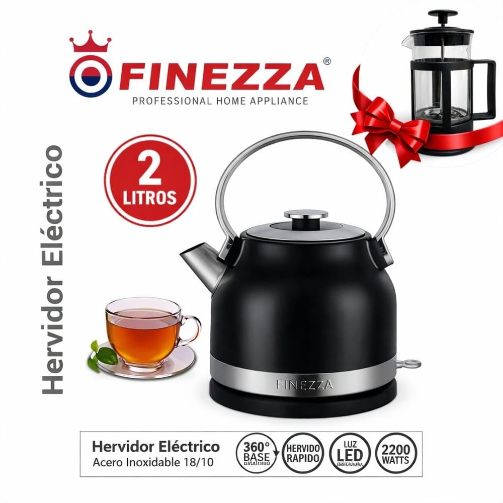 HERVIDOR ELÉCTRICO DE ACERO INOXIDABLE DE 2 LITROS - 2200W Y CAFETERA GRATIS