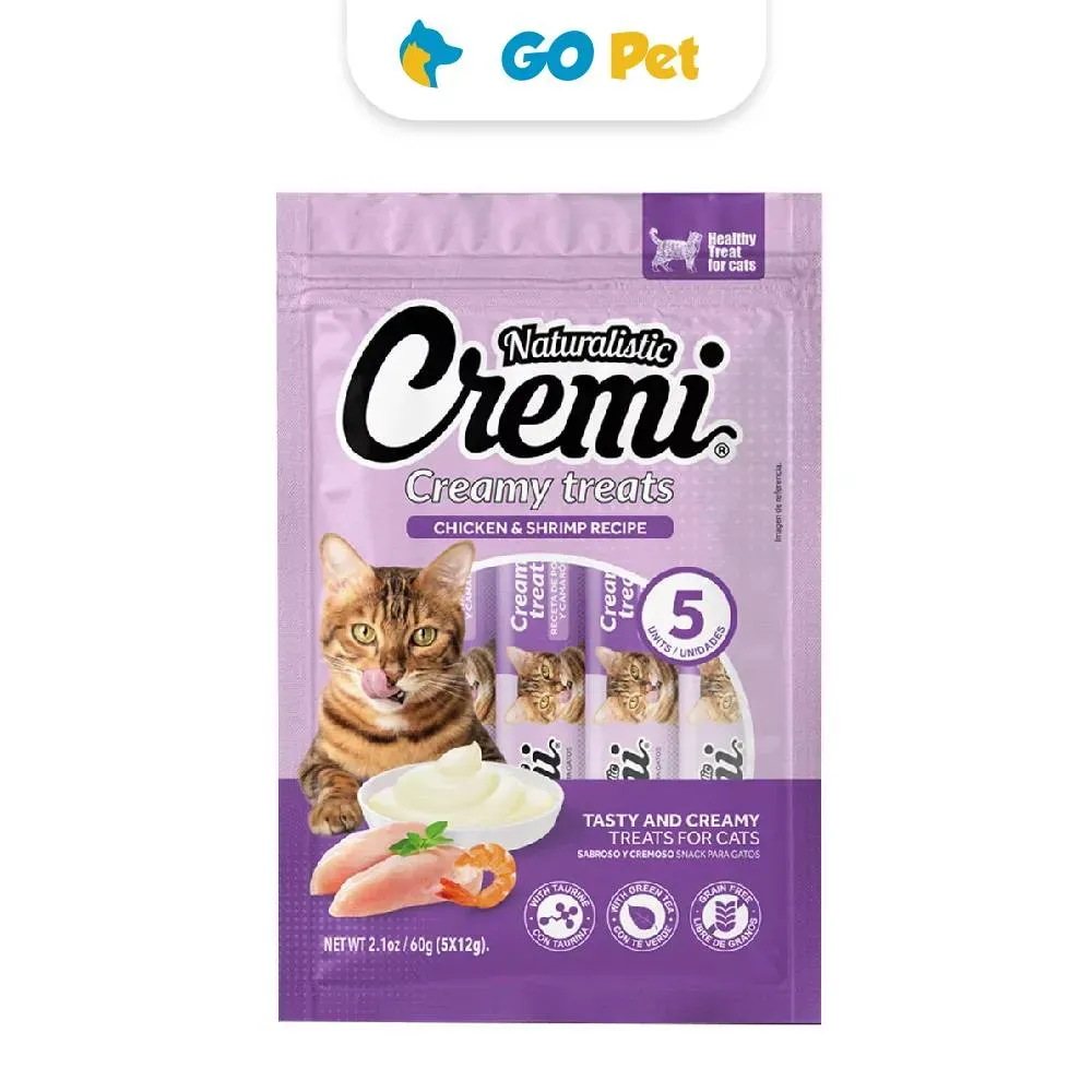 Cremi Chicken with Shrimp Recipe 12 Gr x 5 Und - Snack para gato sabor Pollo y Camarón