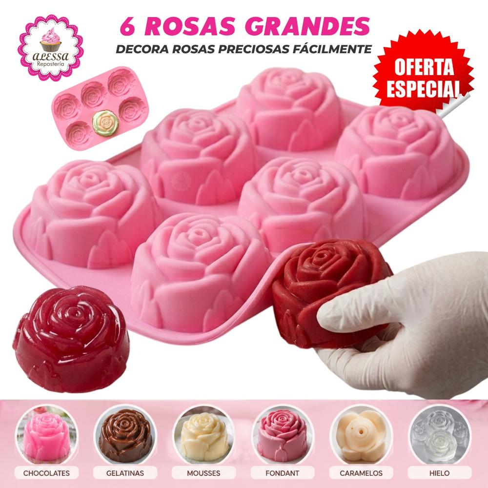 Molde de Silicona de 6 Rosas Grandes para Repostería