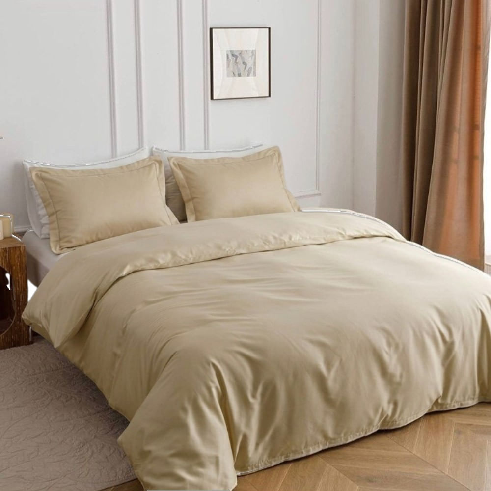Funda Plumón Clásica Orma Hogar Beige Gamuza 200 Hilos Algodón Pima 2 Plazas