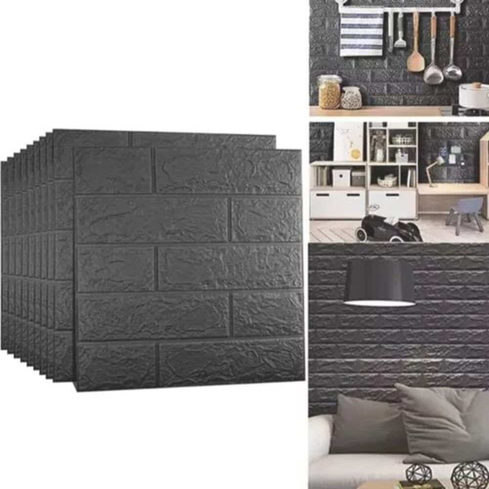 PAPEL TAPIZ COLOR NEGRO 3D ADHESIVO SET X 10 UNID