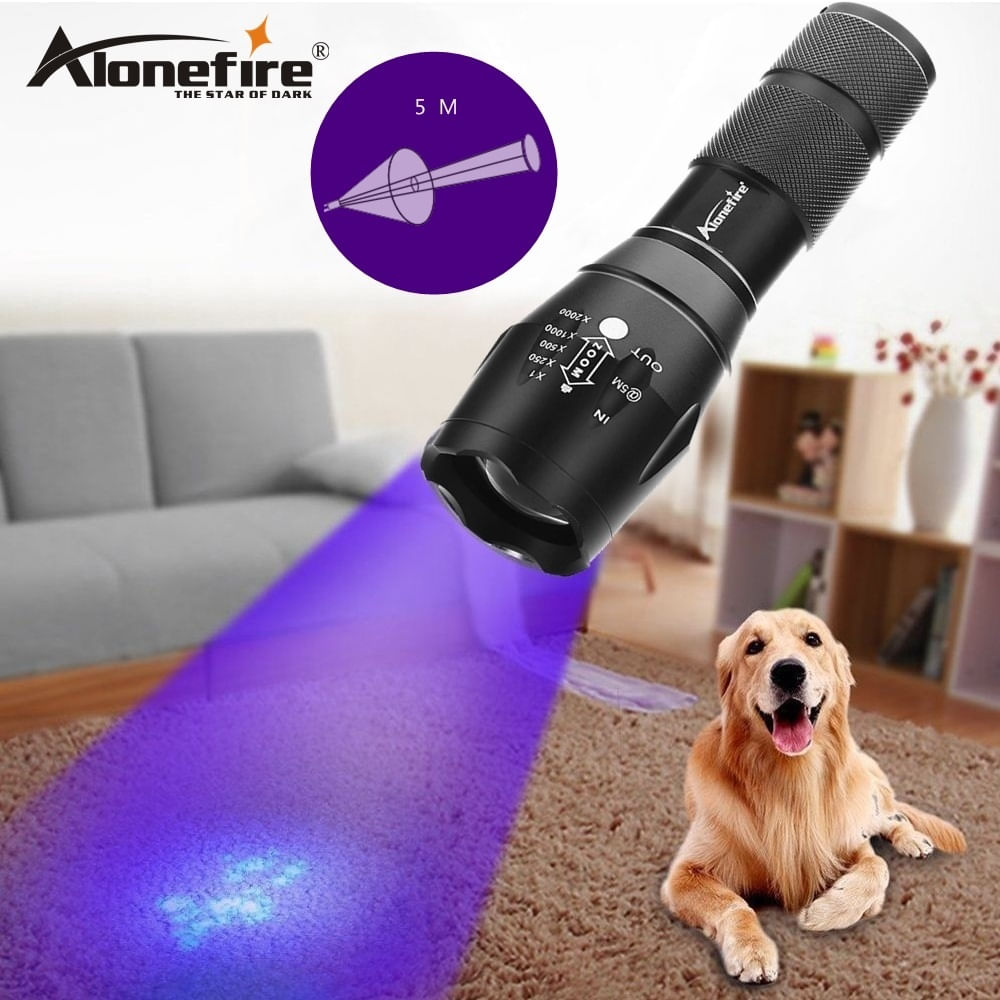 Linterna LED Ultravioleta UV 365 nm y 395 nm con Zoom Recargable