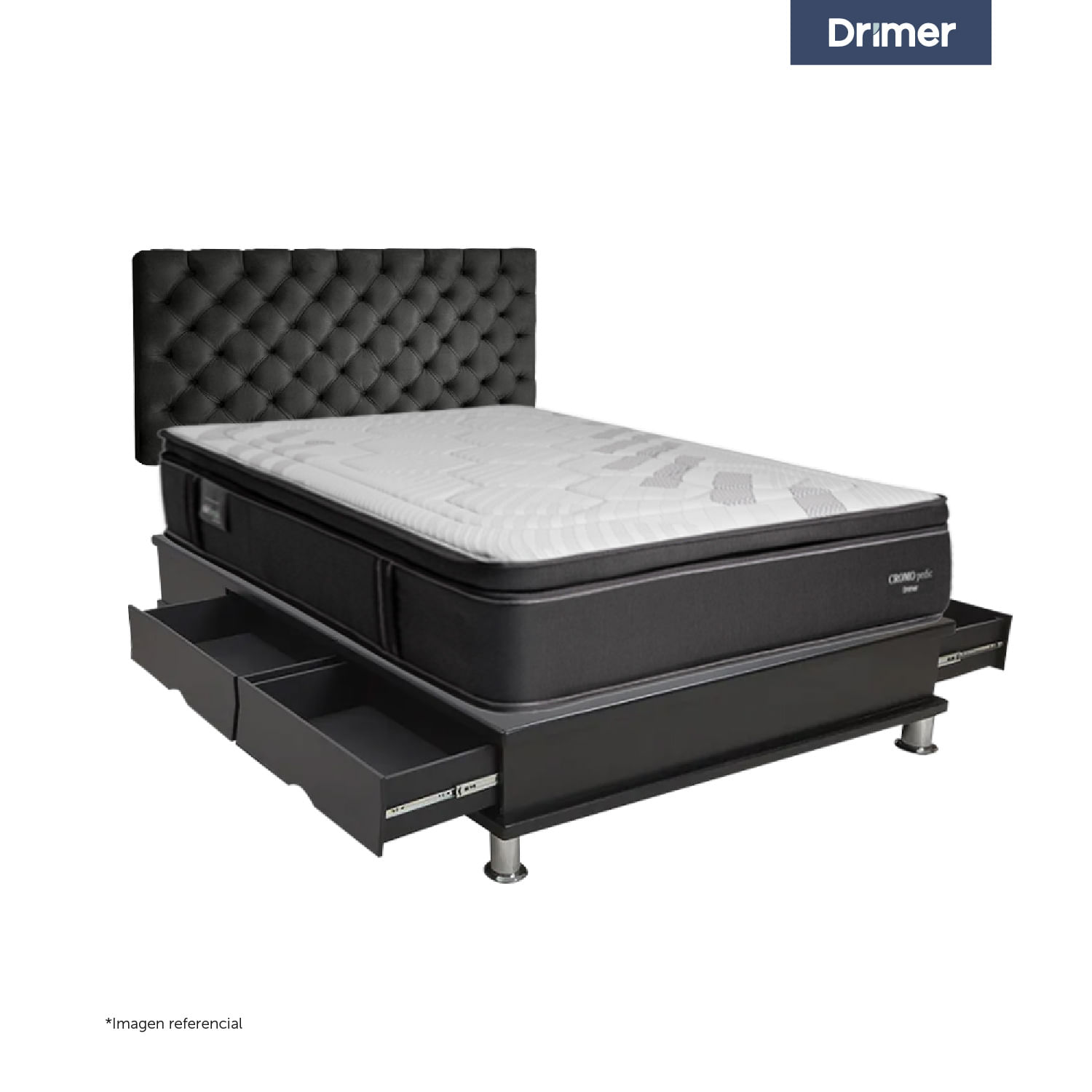 Dormitorio Capitone Futuredic Queen + Almohadas + Protector Gris