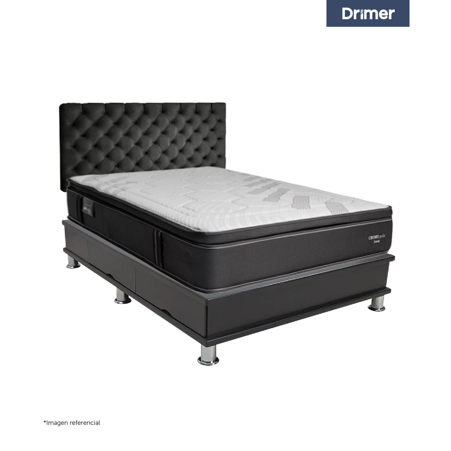 Dormitorio Capitone Futuredic 2 Plazas + Almohadas + Protector Gris