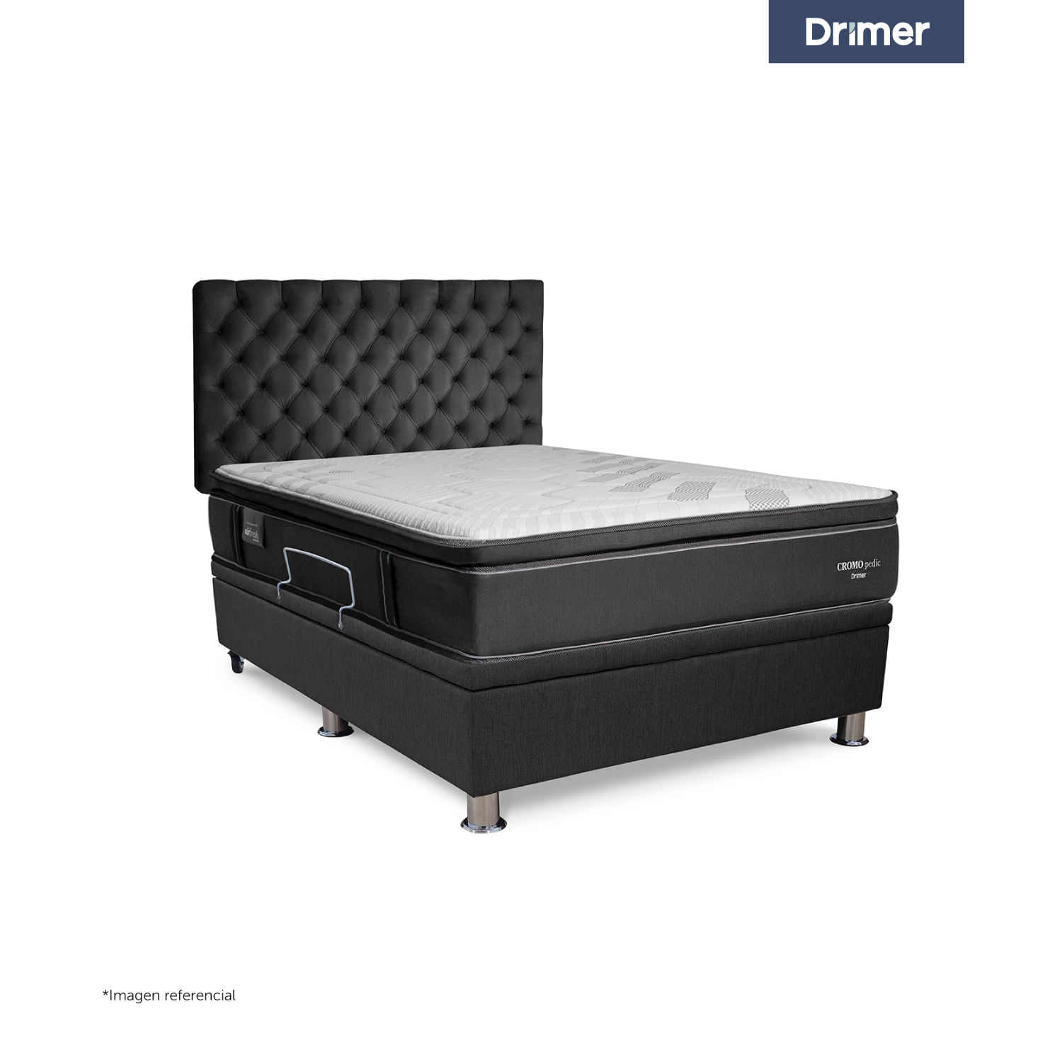 Dormitorio Praktibox Cromopedic 2 Plazas Capitone Gris Oscuro