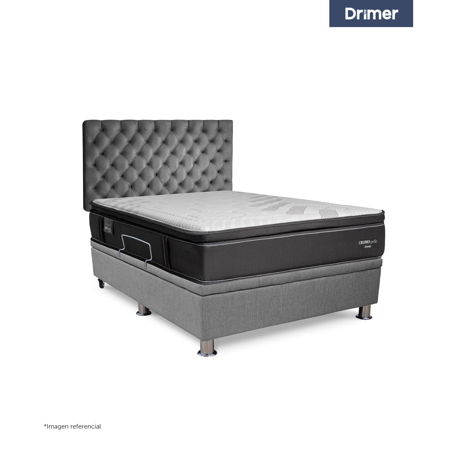 Dormitorio Praktibox Cromopedic 2 Plazas Capitone Gris Plata