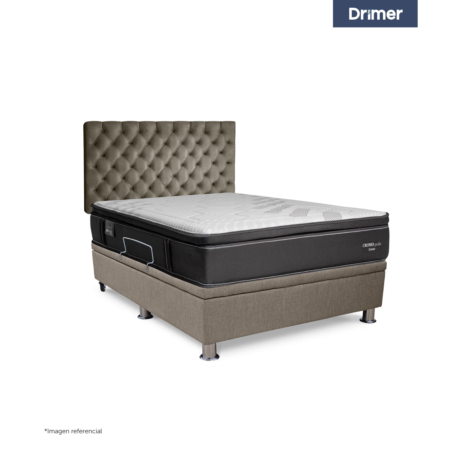 Dormitorio Praktibox Cromopedic 1.5 Plazas Capitone Beige Vivid