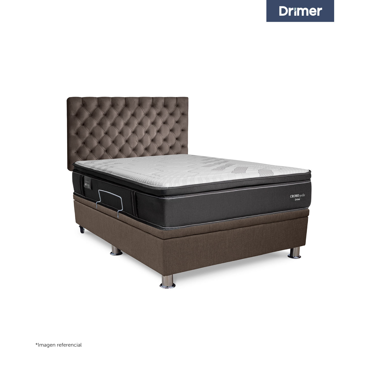 Dormitorio Praktibox Cromopedic 1.5 Plazas Capitone Marron